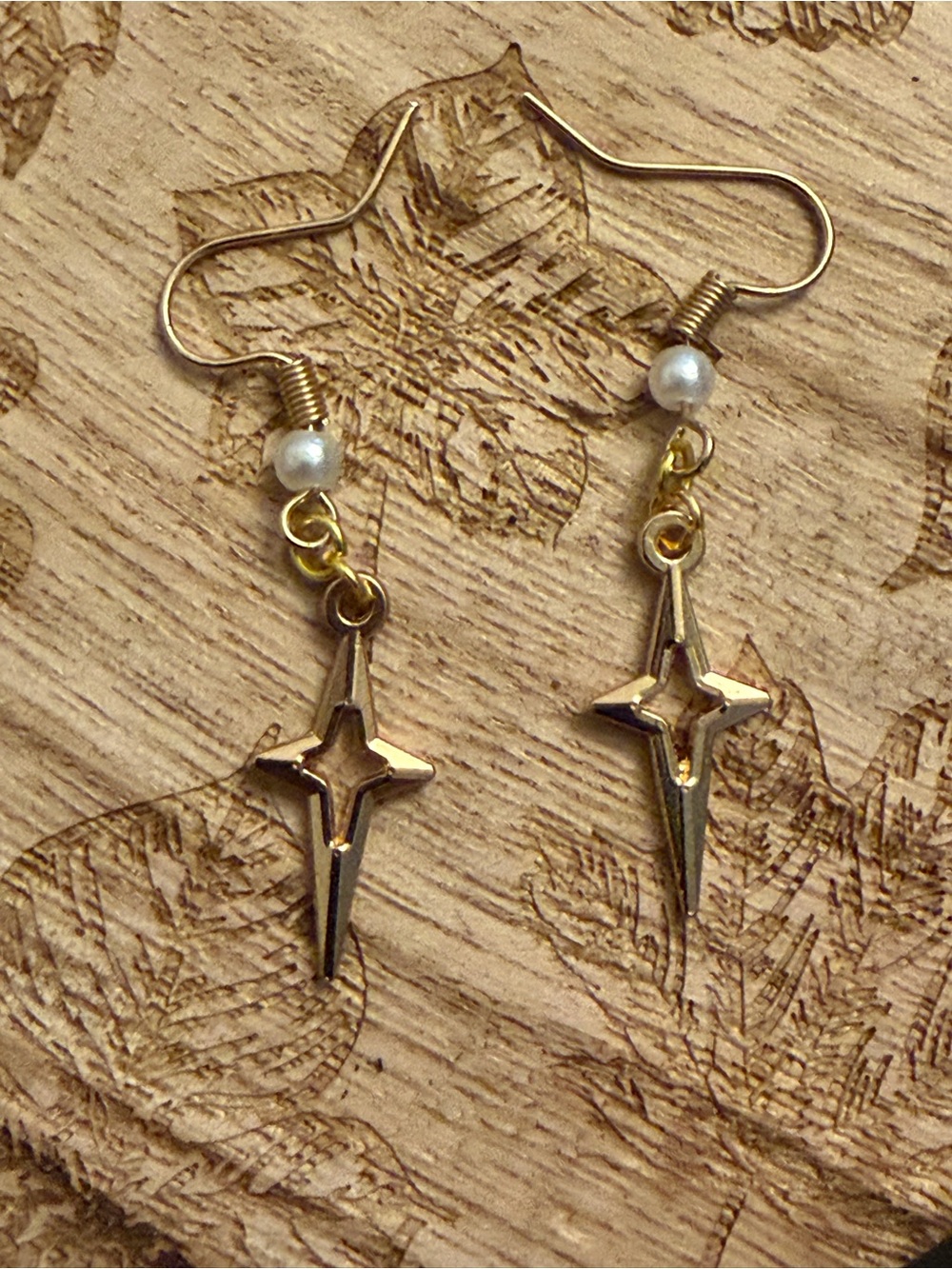 Gold Crossburst Drop Earrings with Pearl Accent